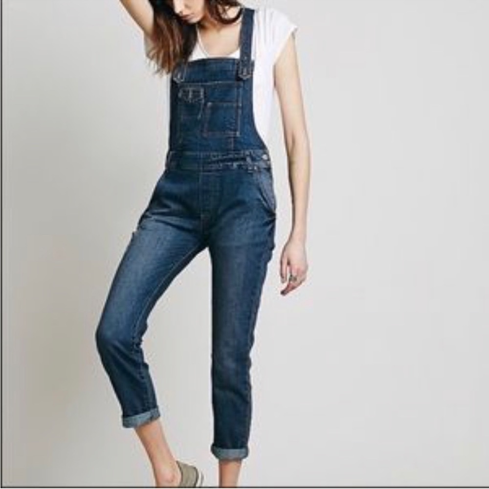 Free People Washed Denim Overalls